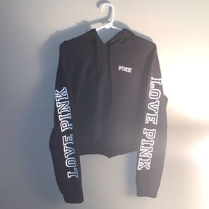 Black long sleeve PINK crop top, size Large.